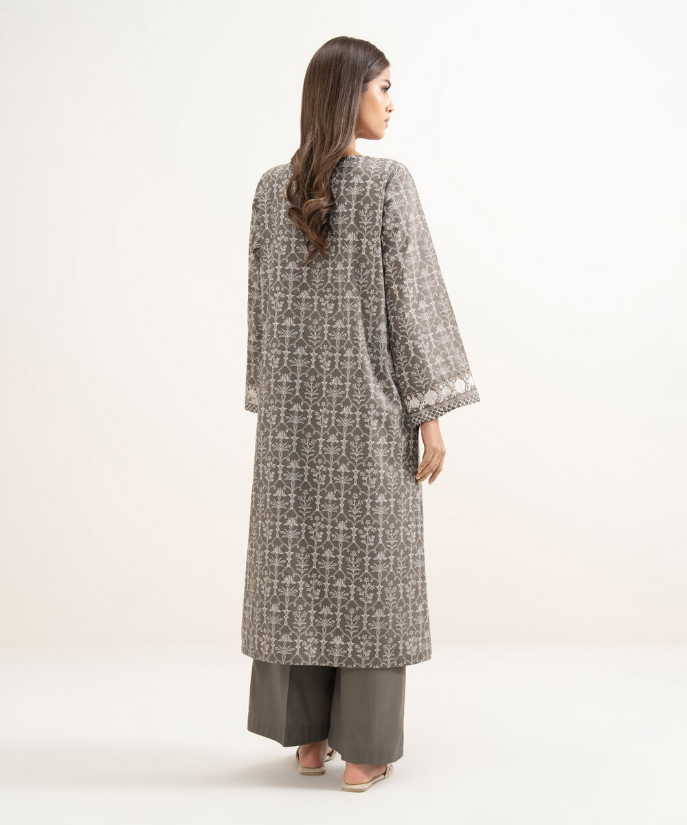 Women's RTW Lawn Embroidered Grey Straight Shirt