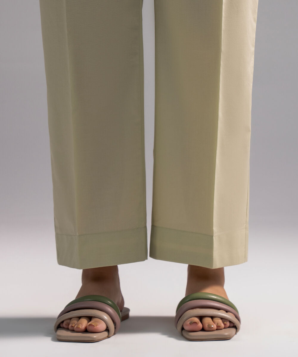 Women's RTW Cambric Solid Mint Green Straight Pants