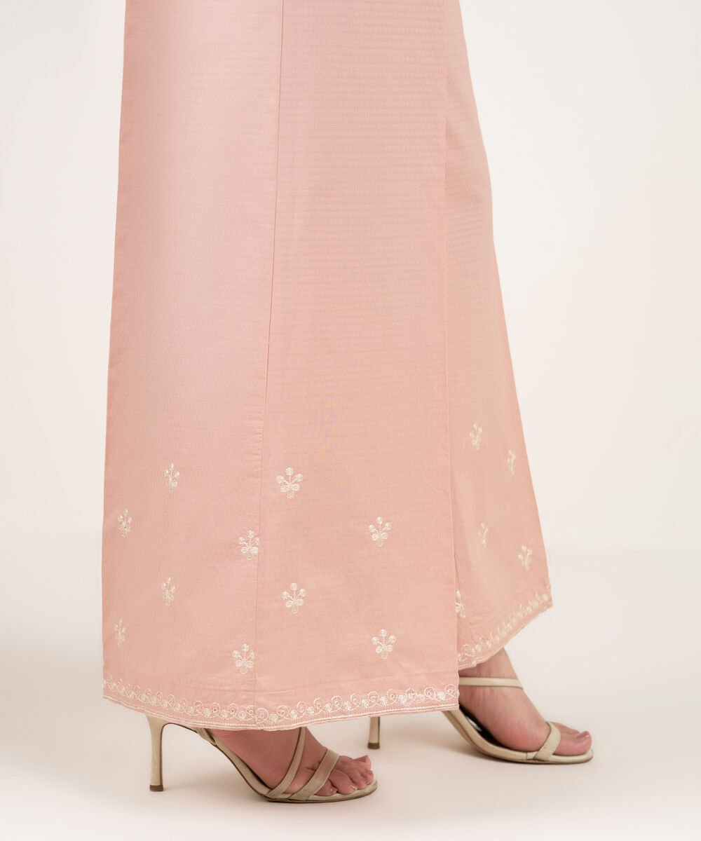 Women's RTW Dobby Embroidered Pink Flared Pants