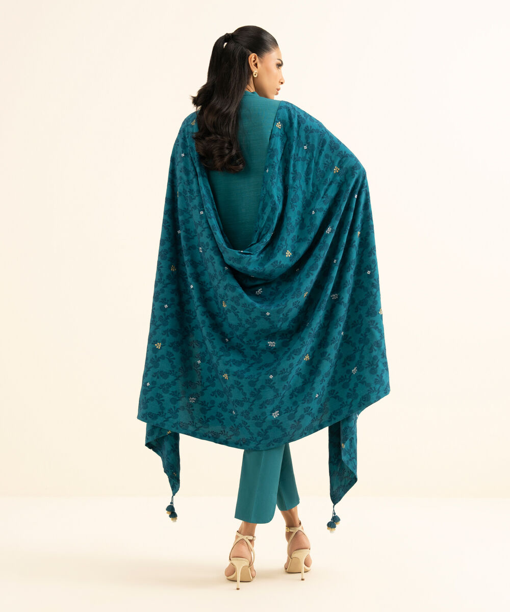 Women's Unstitched Khaddar Embroidered Green 3 Piece Suit