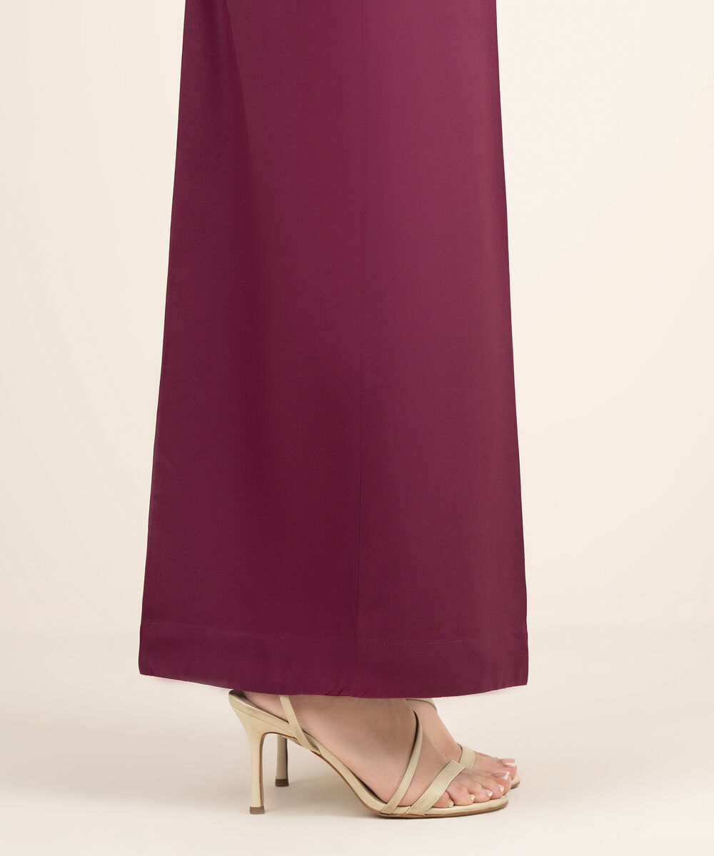 Women's RTW Viscose Linen Solid Purple Flared Pants
