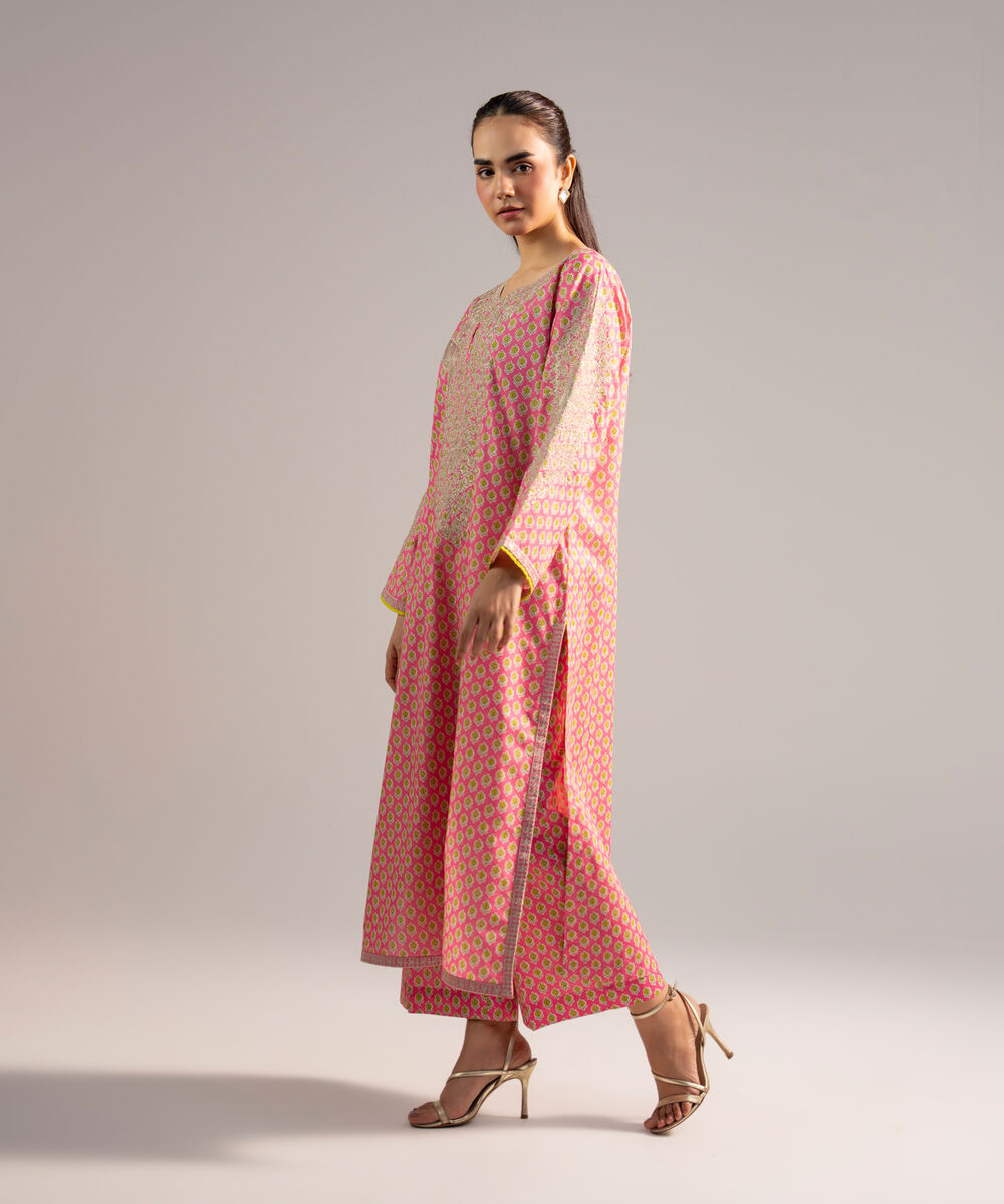 Women's RTW Zari Lawn Embroidered Pink Straight Shirt