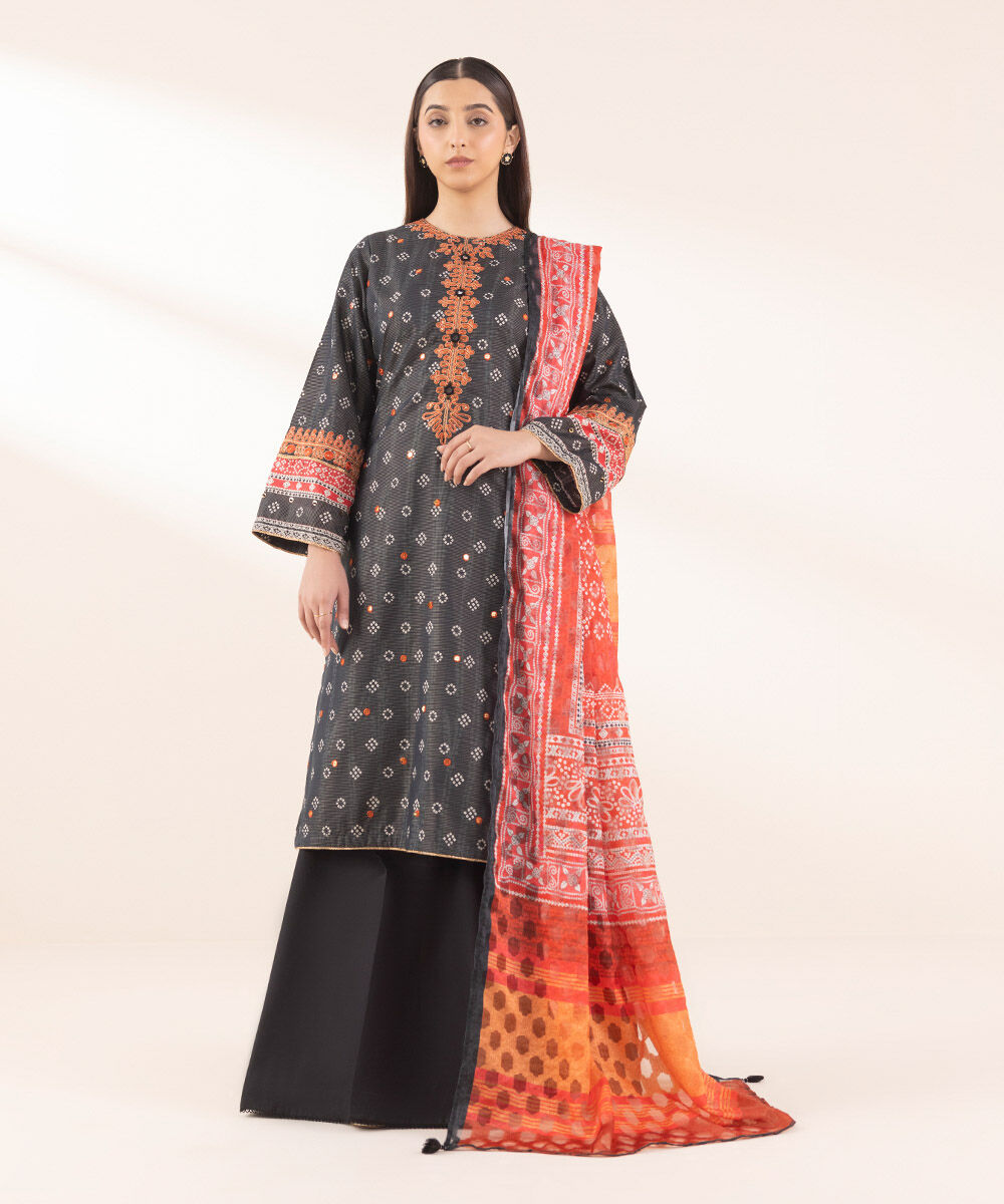 Woman - Black Embroidered Zari Lawn Shirt
