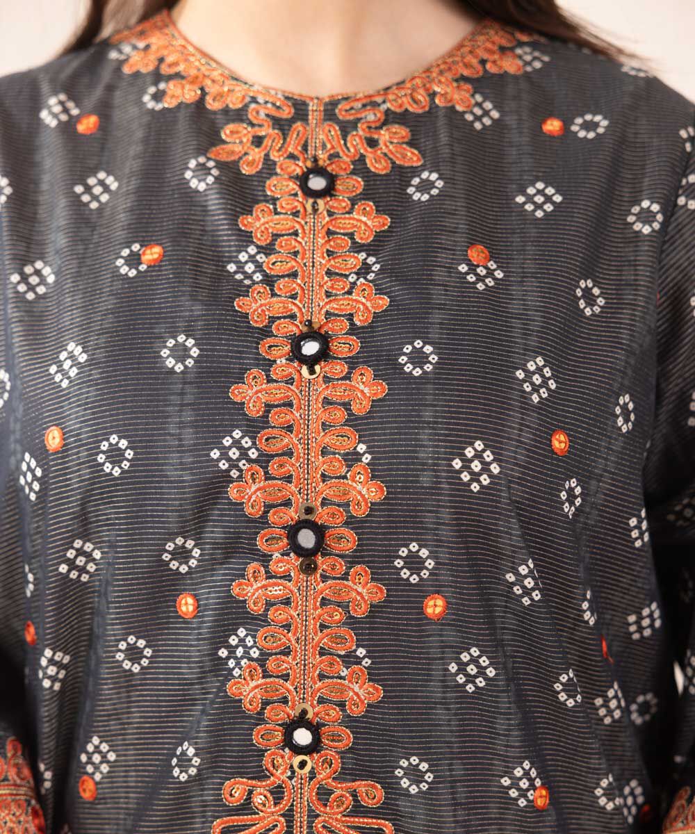 Woman - Black Embroidered Zari Lawn Shirt