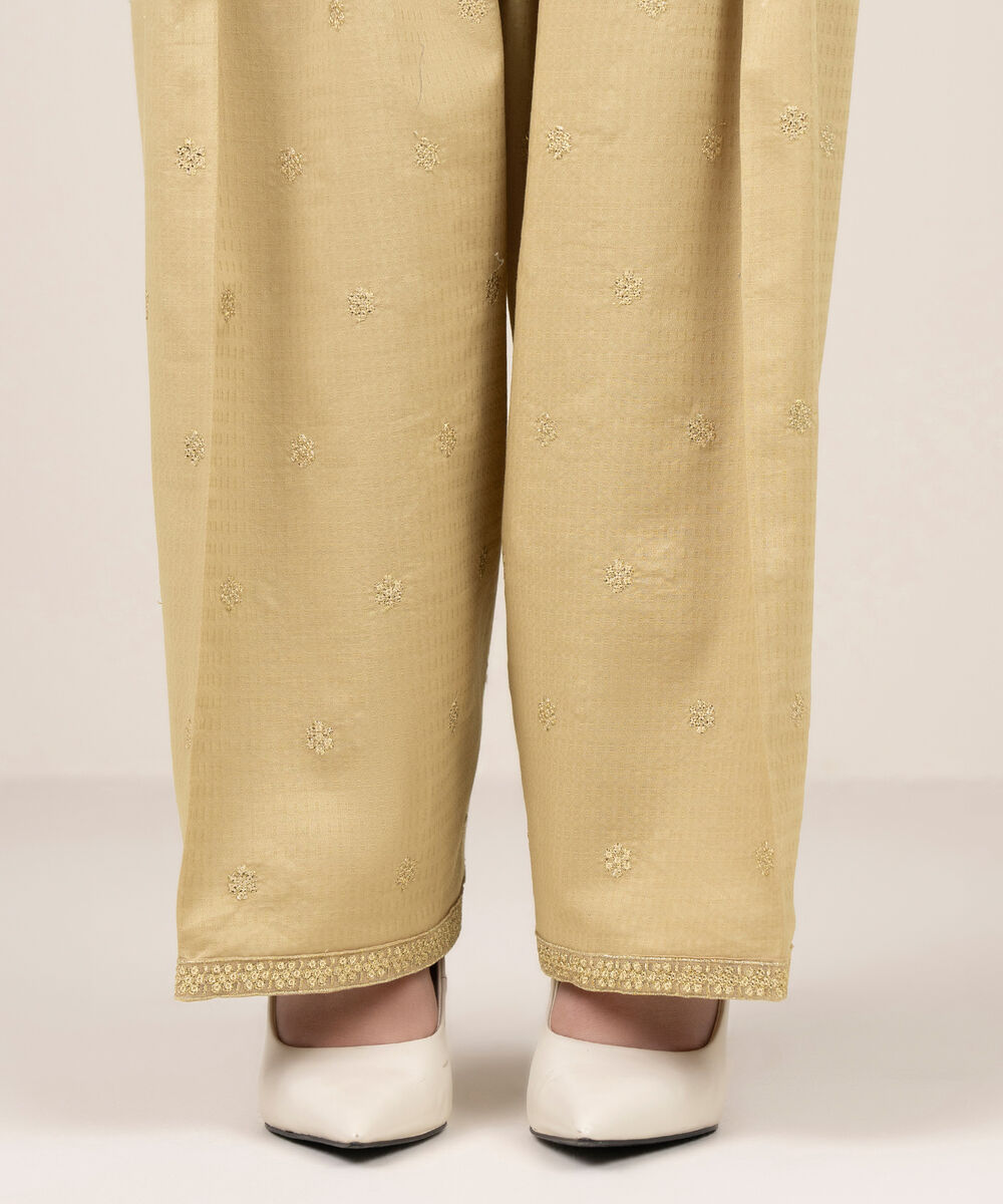 Women's RTW Dobby Embroidered Beige Shalwar