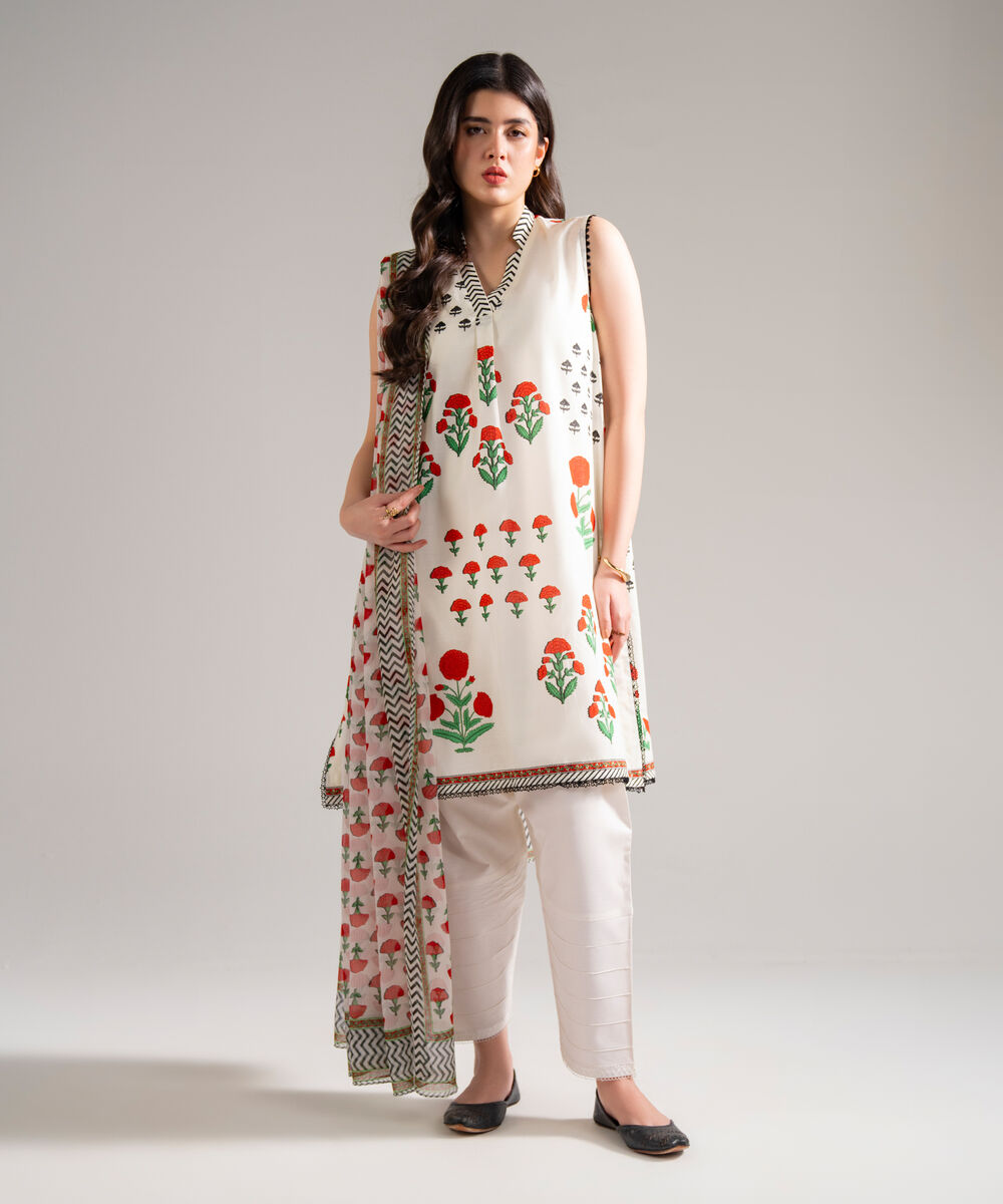 Chiffon Printed White Dupatta
