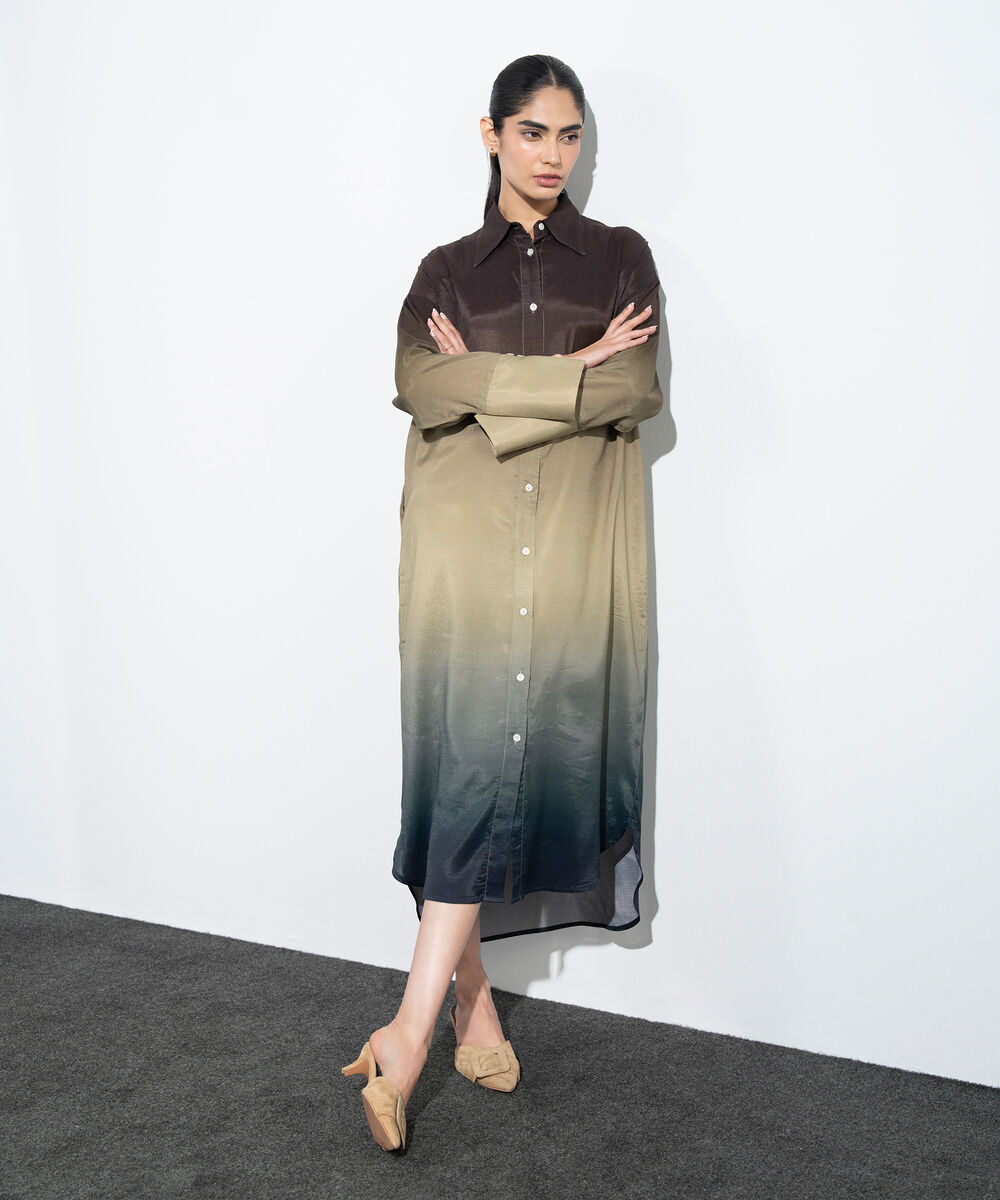 Women's Western Multi Ombre Print Shirt Dress