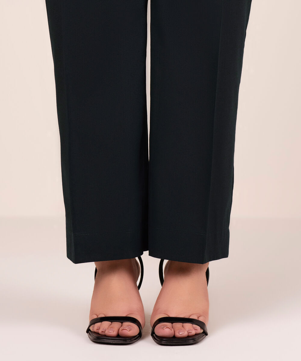 Women's RTW Cotton Viscose Solid Black Straight Pants