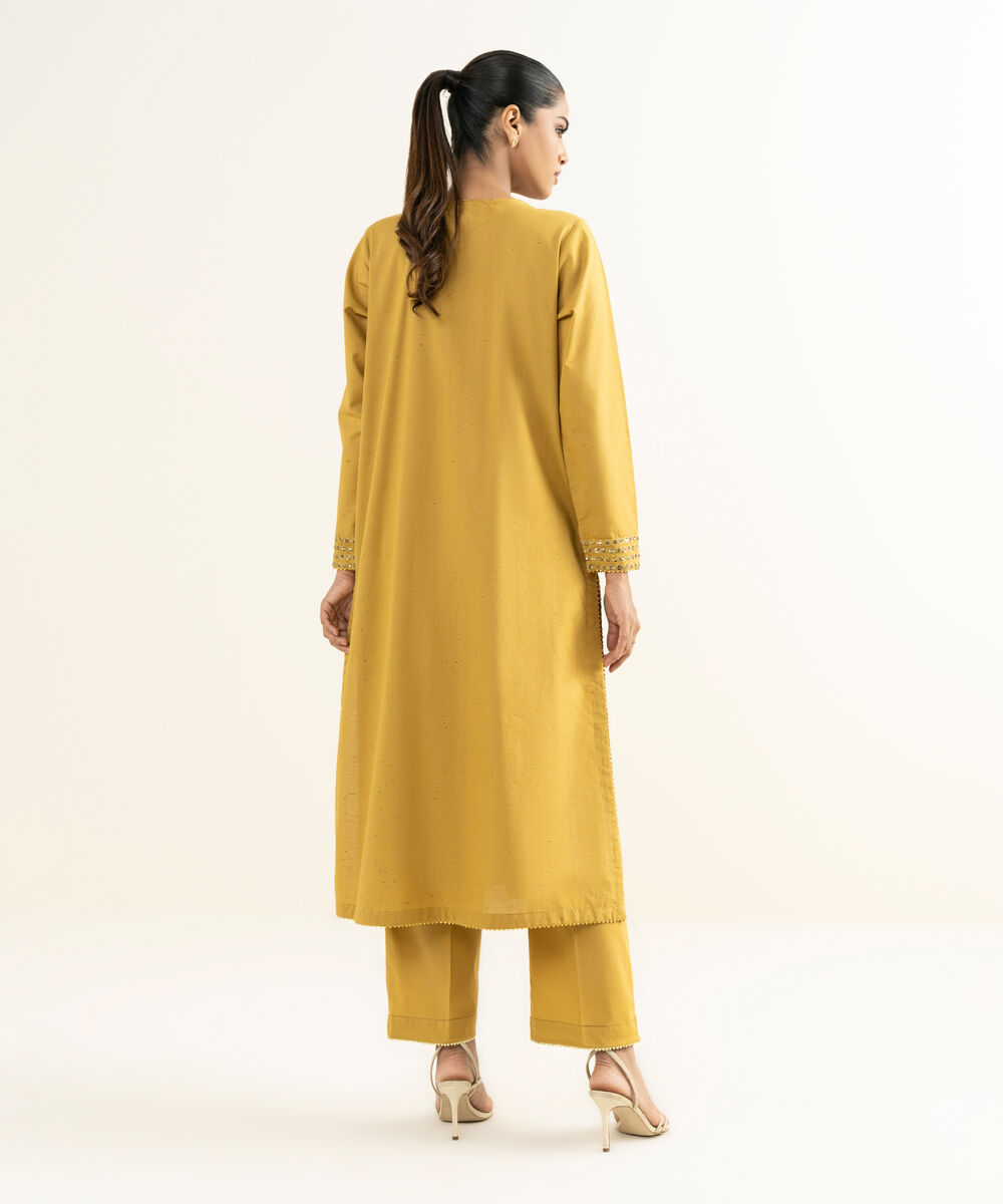 Women's RTW Multineps Embroidered Mustard A-Line Shirt