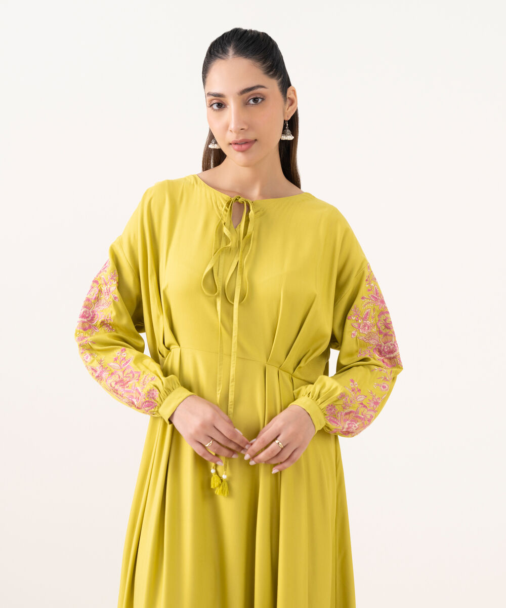 Women's RTW Cambric Green Dyed A-Line Shirt