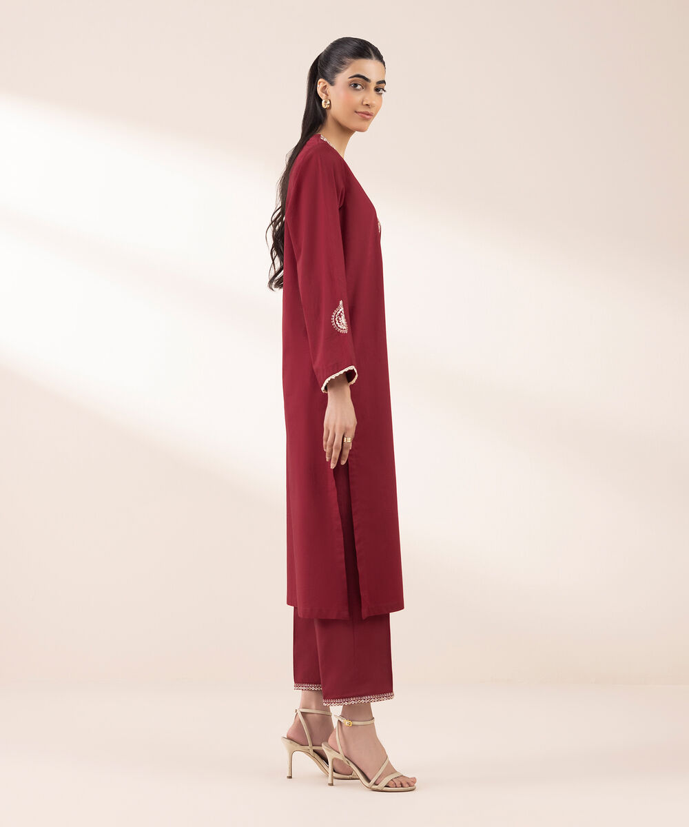 Women's RTW Cross Hatch Red Embroidered A-Line Shirt