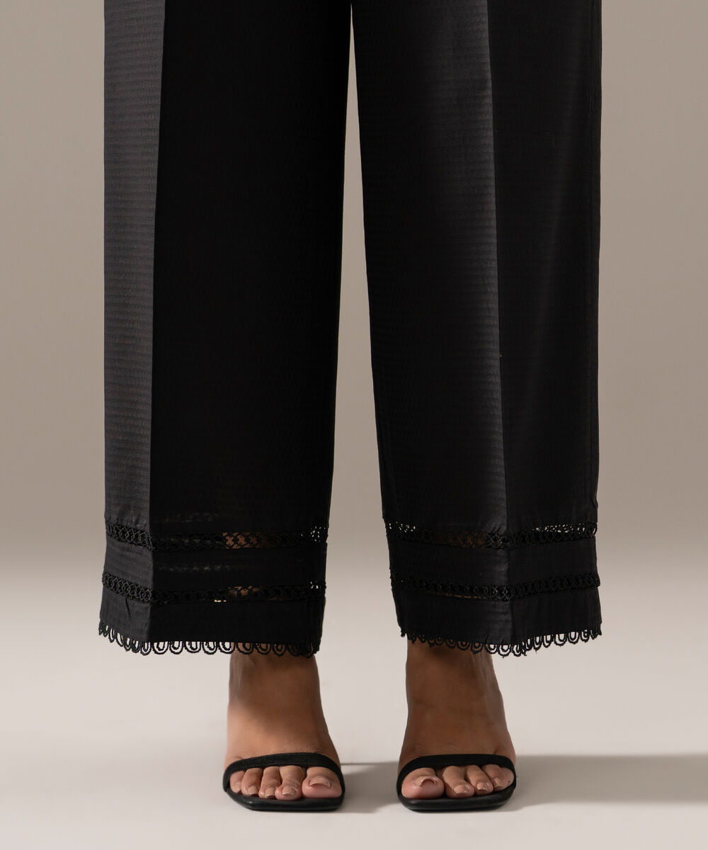 Women's RTW Dobby Solid Black Flared Pants