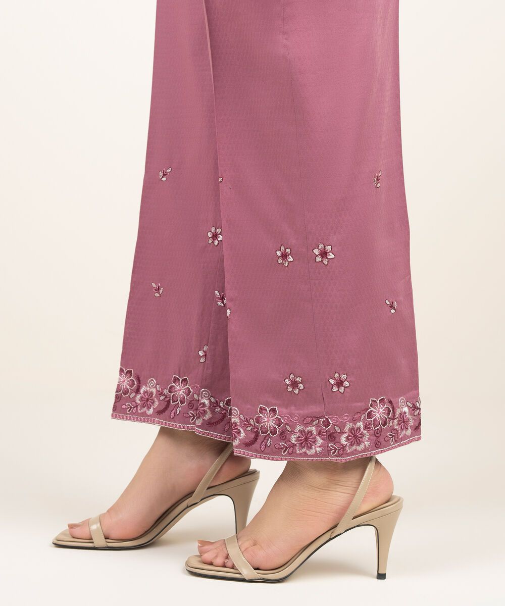 Women's RTW Dobby Embroidered Purple Straight Pants