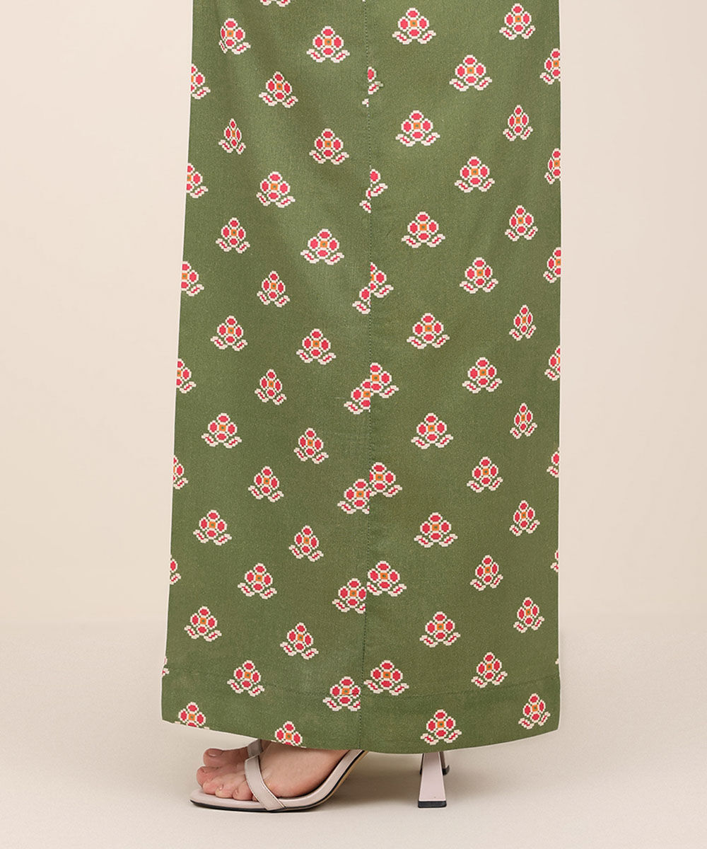Women's RTW Cotton Viscose Green Printed Flared Pants