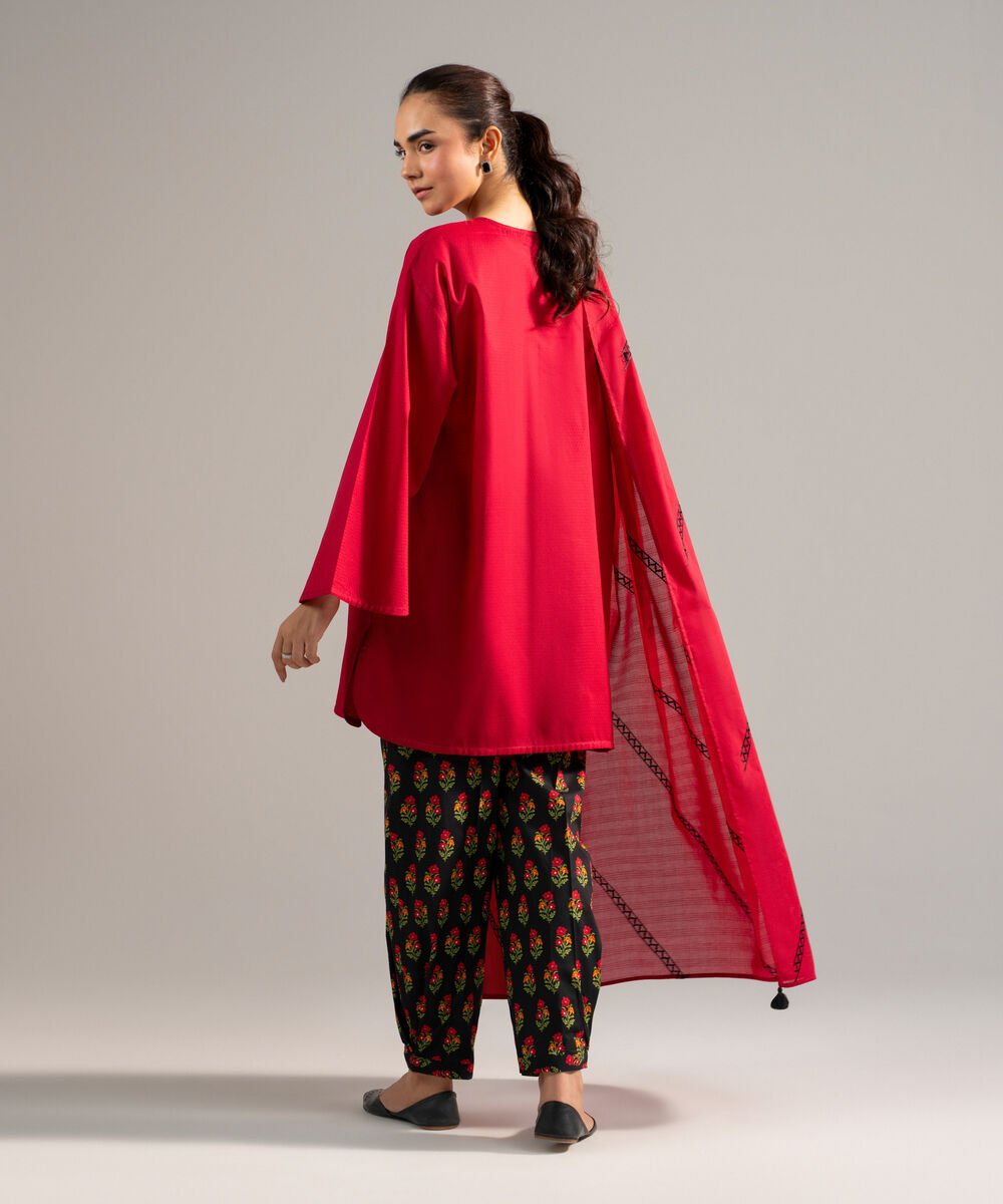 Women's RTW Dobby Solid Red 3 Piece Suit