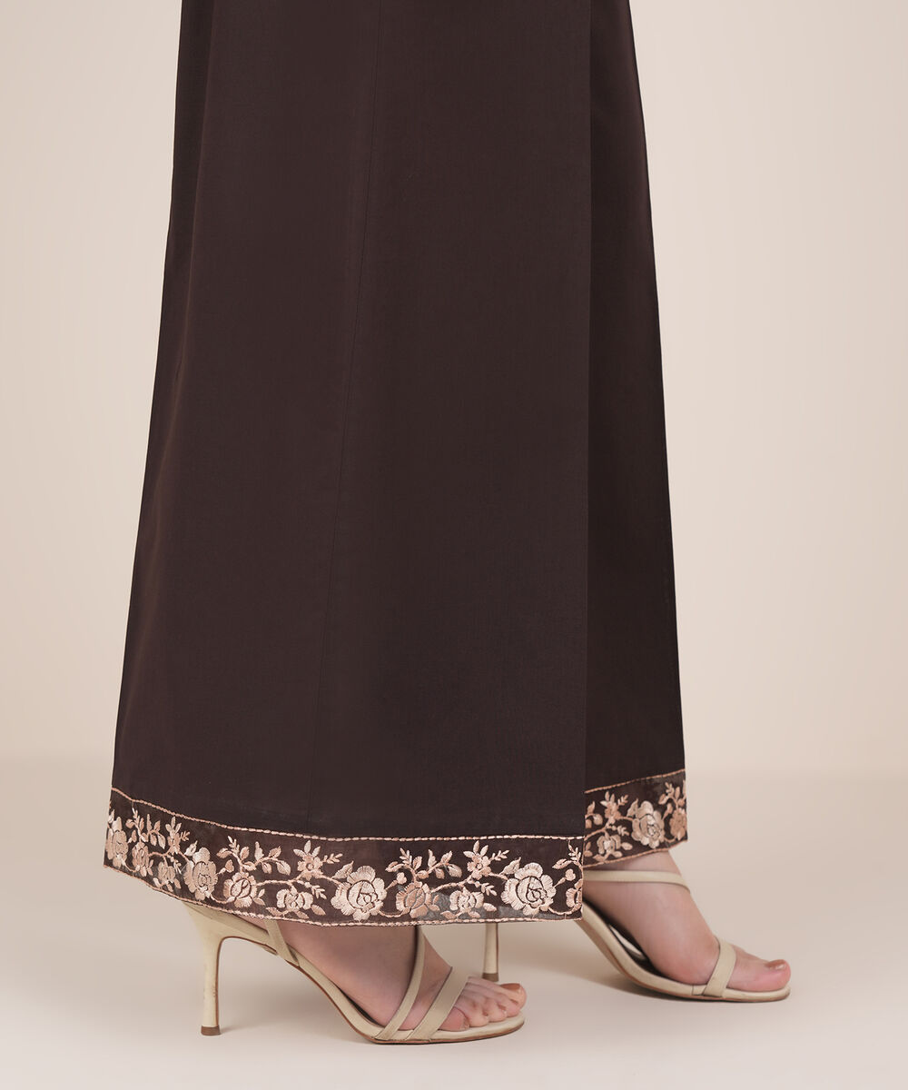 Women's RTW Cambric Brown Embroidered Flared Pants