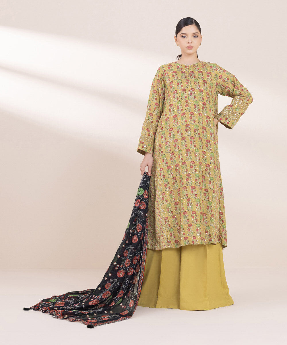 Women's Pret Viscose Raw Silk Multi Embroidered A-Line Shirt