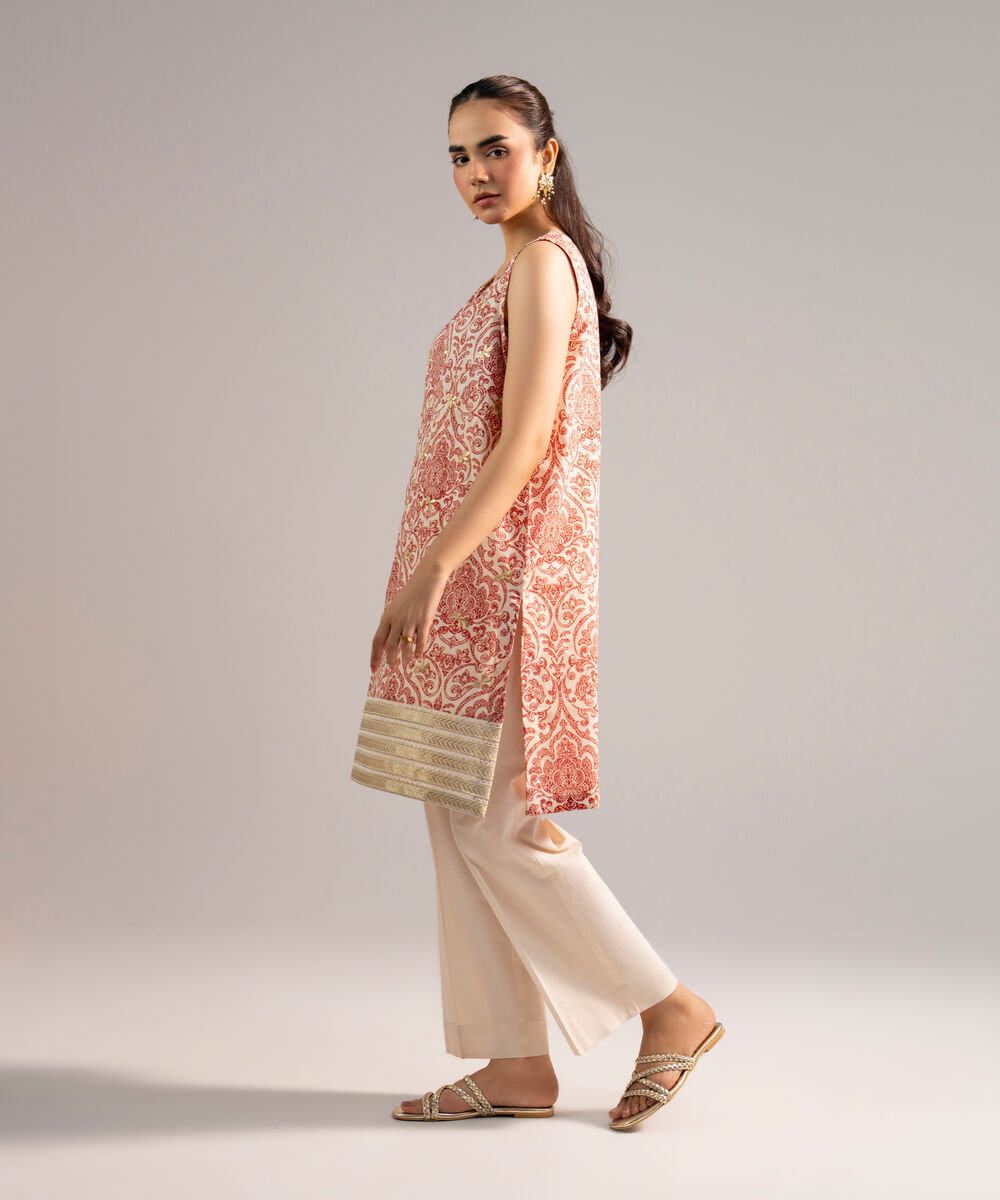 Women's RTW Zari Lawn Embroidered Off White Straight Shirt