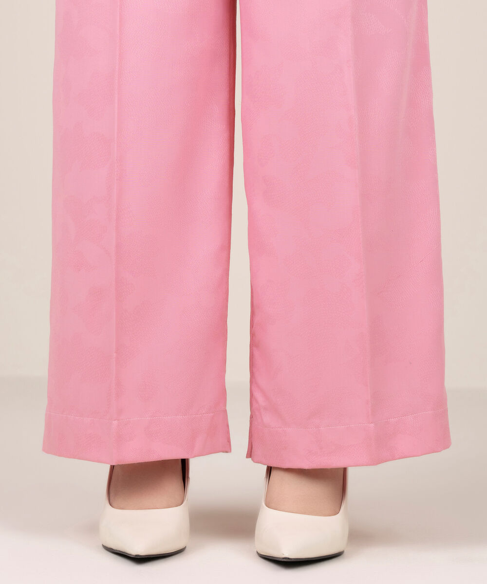 Women's RTW Self Jacquard Leno Solid Pink Culottes