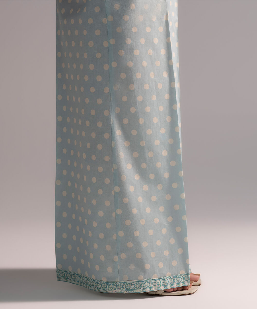 Women's RTW Cambric Printed Light Blue Flared Pants