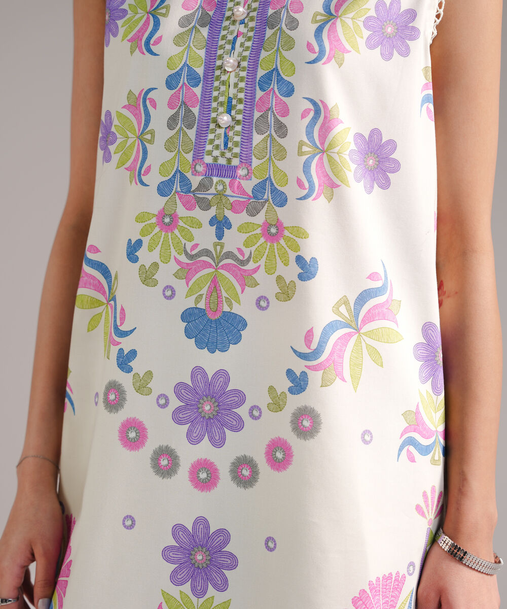 Women's RTW Cotton Viscose Printed Off White Straight Shirt