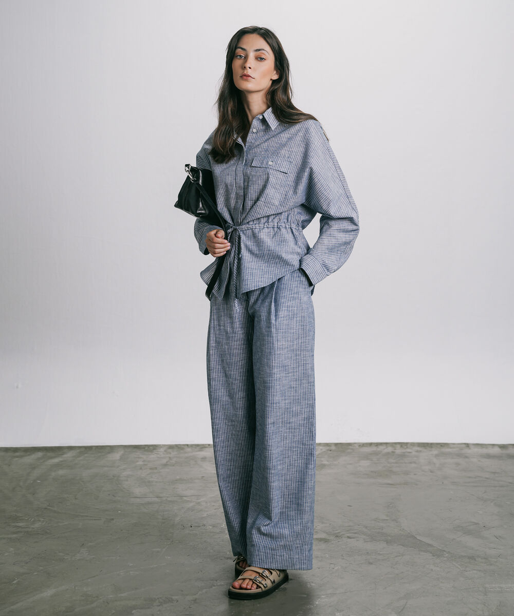 Women's Western Wear Blue Striped Button Through Shirt