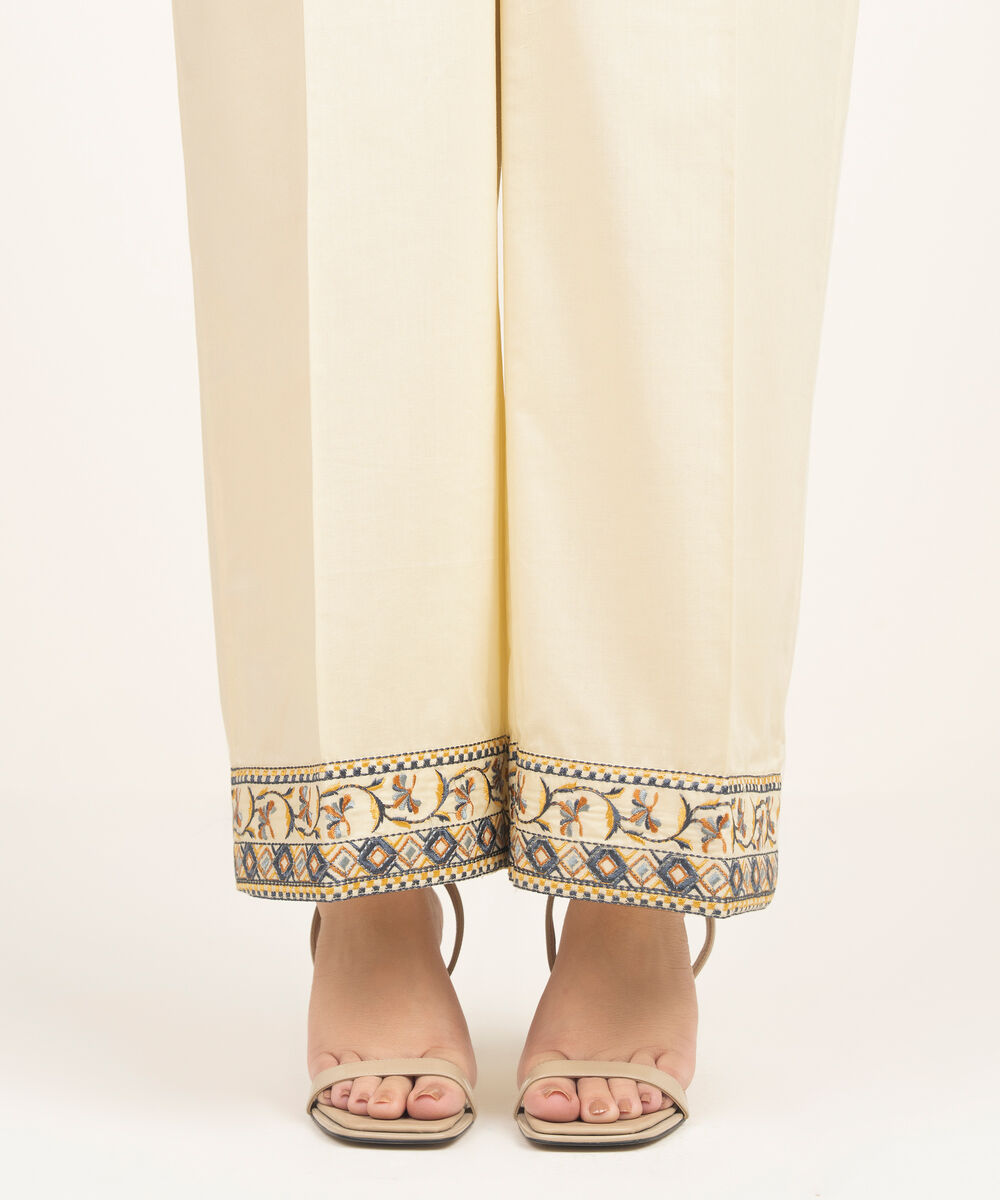 Women's RTW Lawn Embroidered Off White Culottes