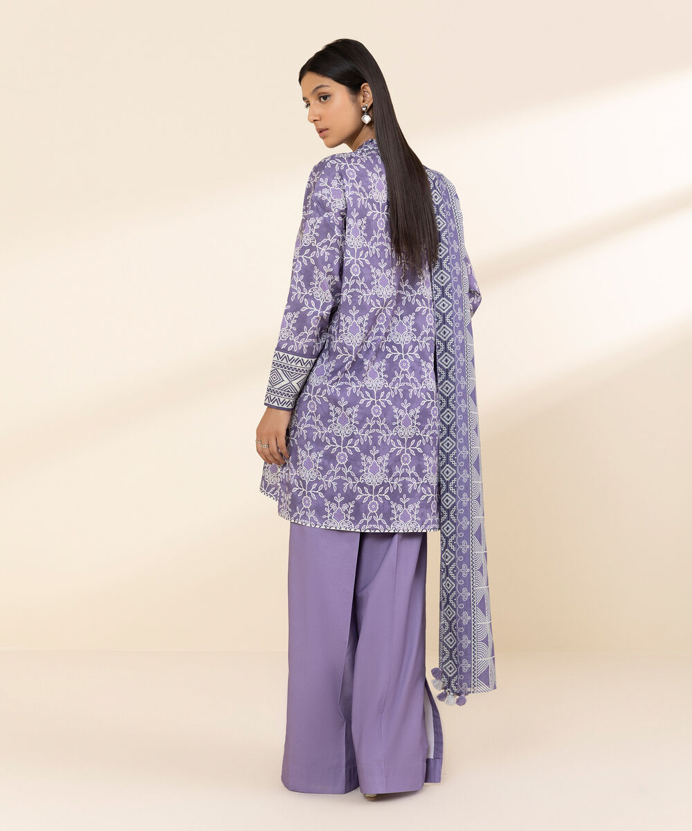 Women's Unstitched Lawn Printed Purple 3 Piece Suit