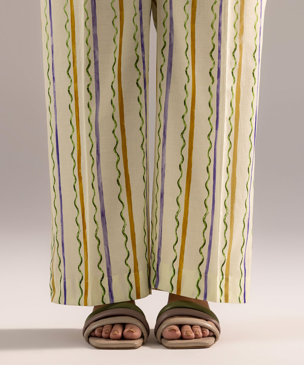 Women's RTW Cambric Printed Yellow Straight Pants