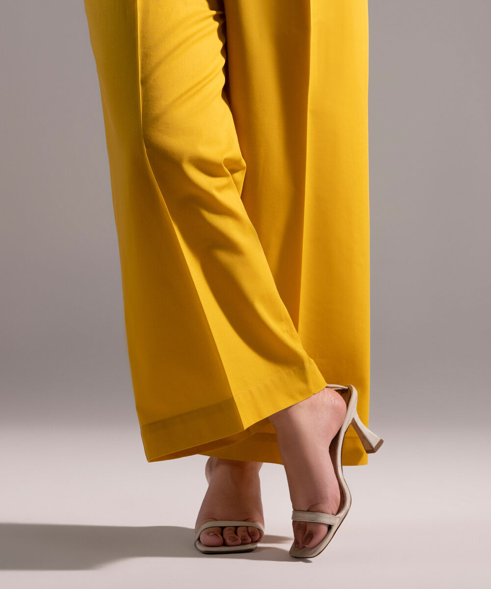 Women's RTW Cambric Solid Yellow Culottes