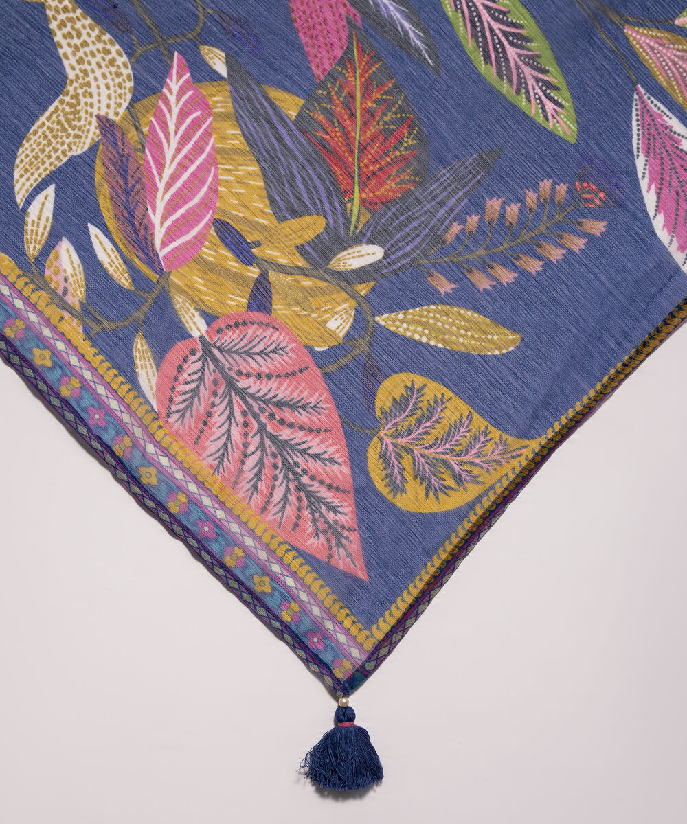 Blended Chiffon Printed Dark Blue Dupatta