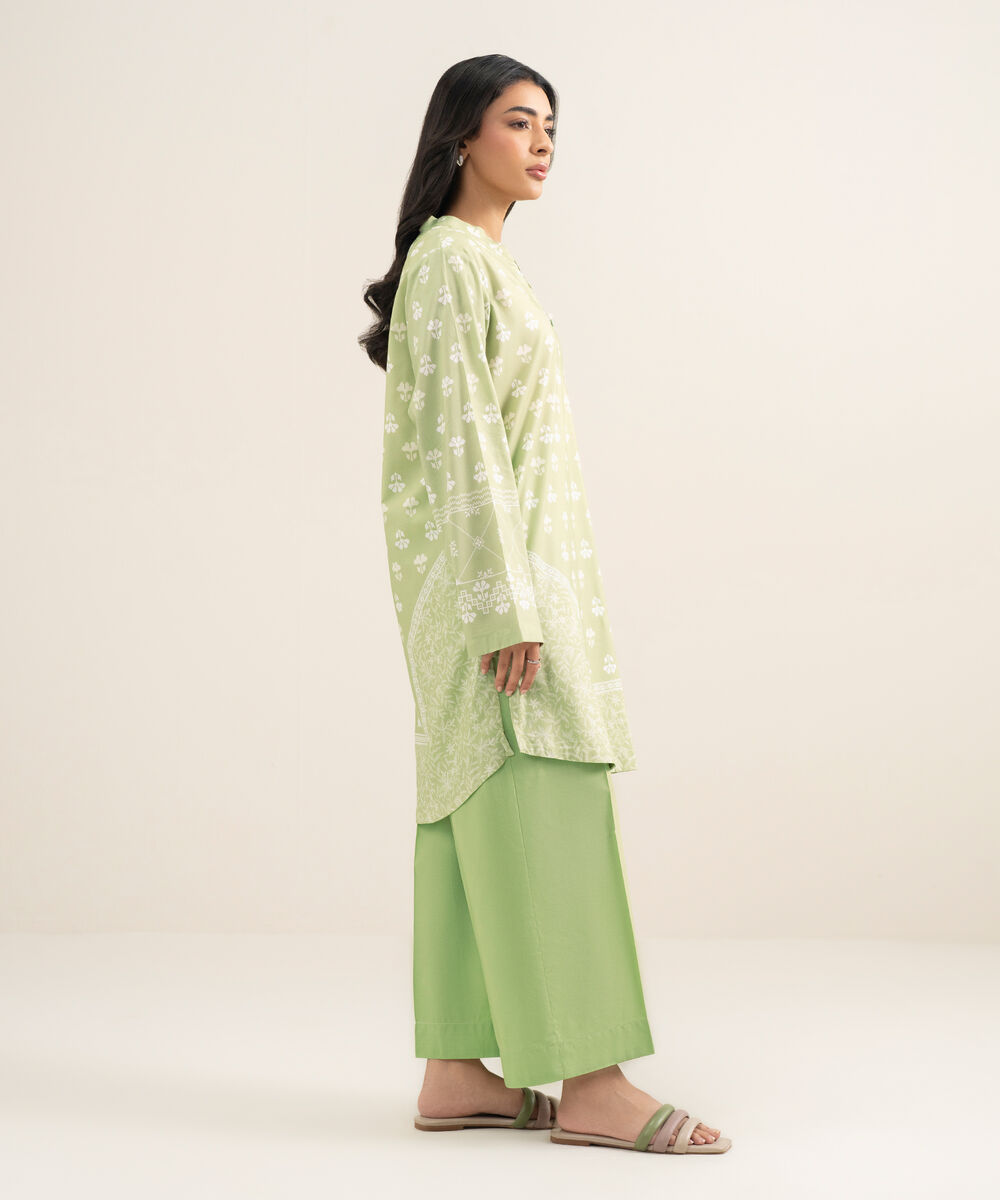 Women's RTW Cotton Viscose Printed Green Straight Shirt