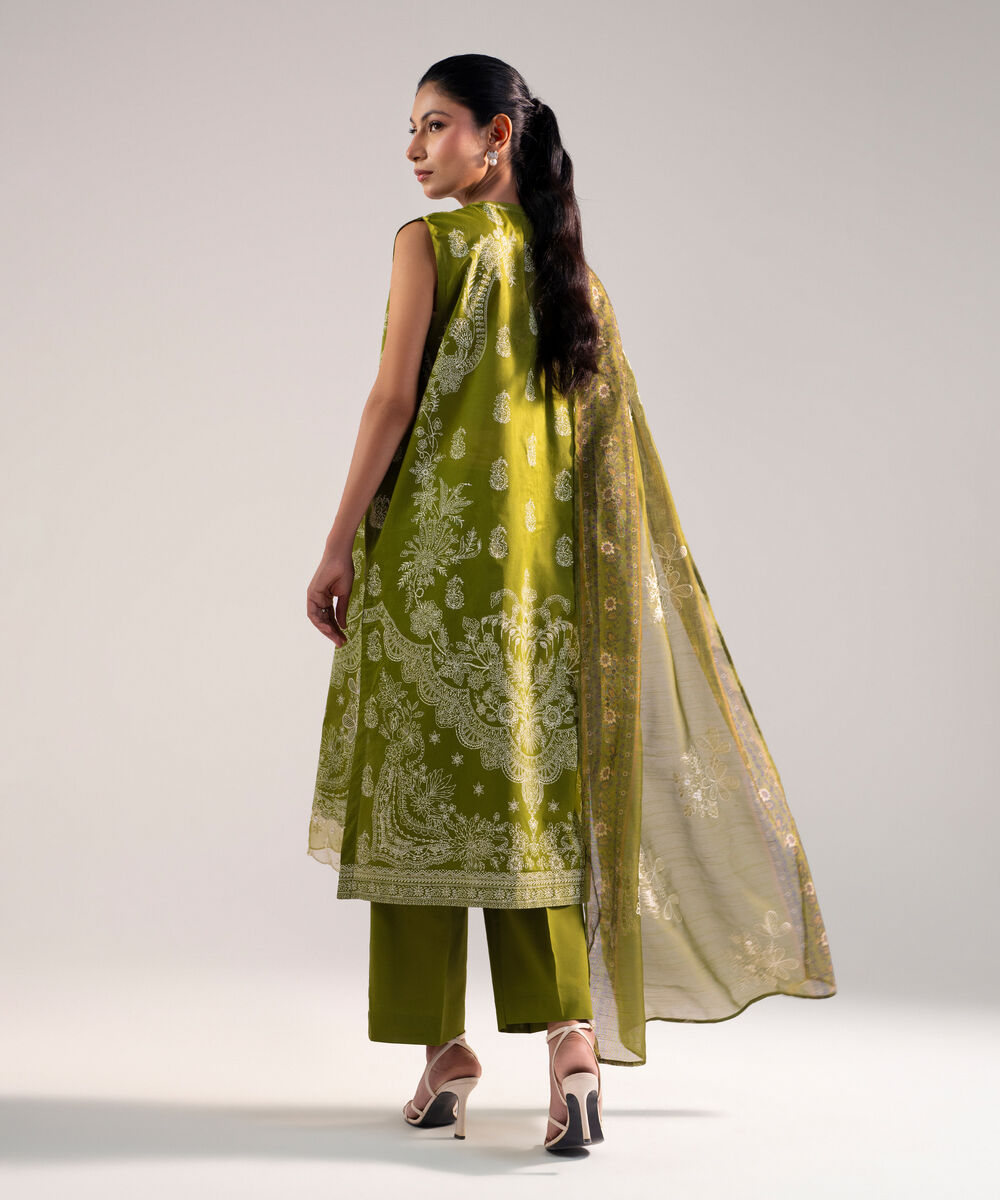 Women's Stitched for You Lawn Green Embroidered 3 Piece Suit