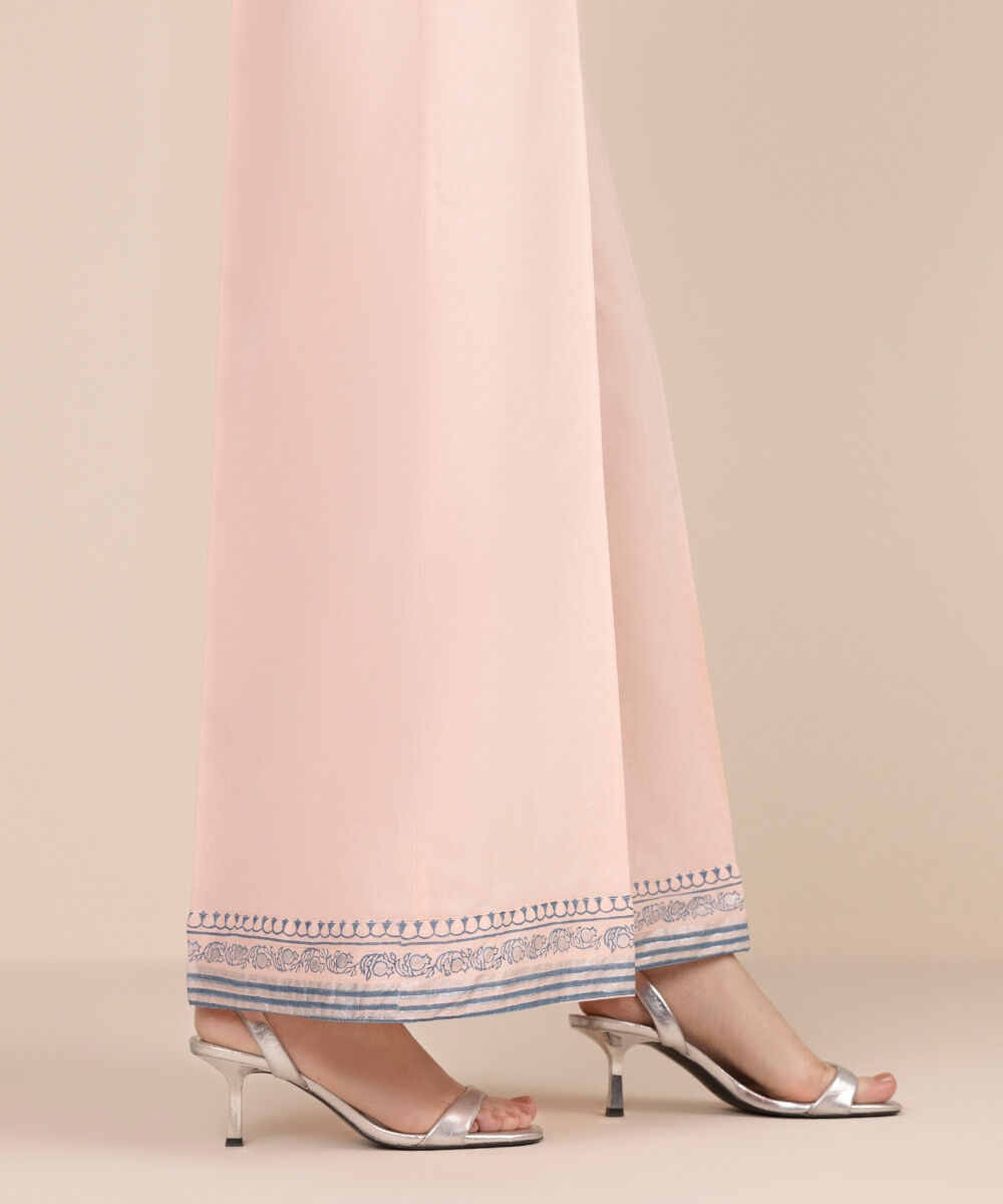 Women's RTW Cambric Pink Solid Flared Pants