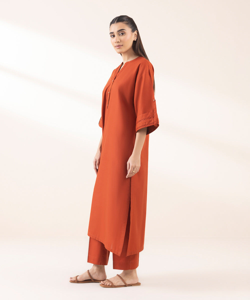 Woman - Orange Solid Cambric Shirt
