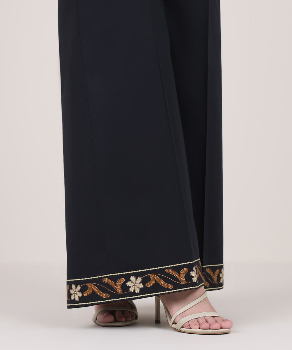 Women's RTW Cambric Black Solid Flared Pants