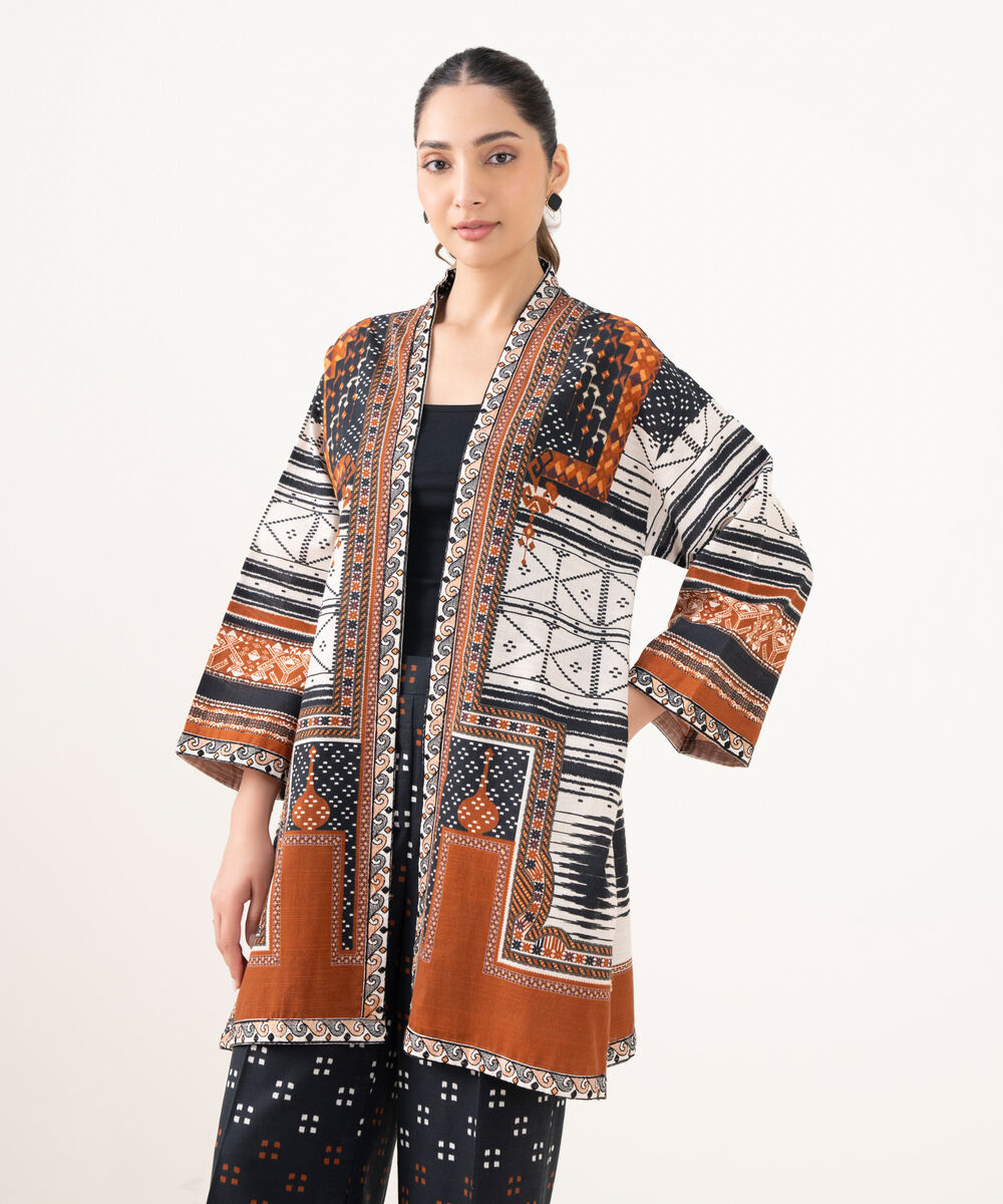 Women's RTW Cotton Embroidered Brown Front Open Shirt