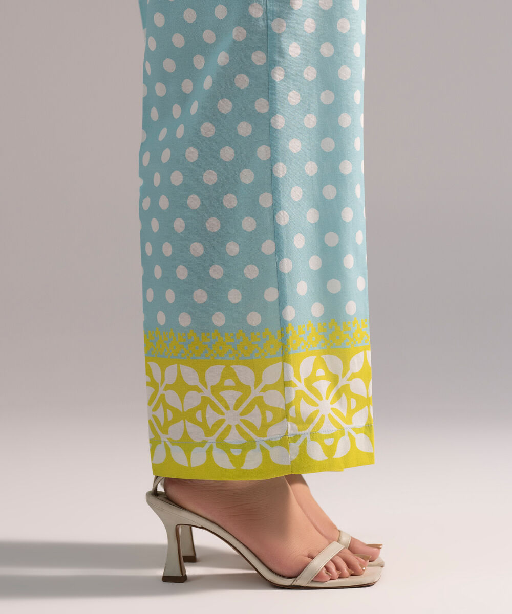 Women's RTW Cambric Printed Light Blue Straight Pants