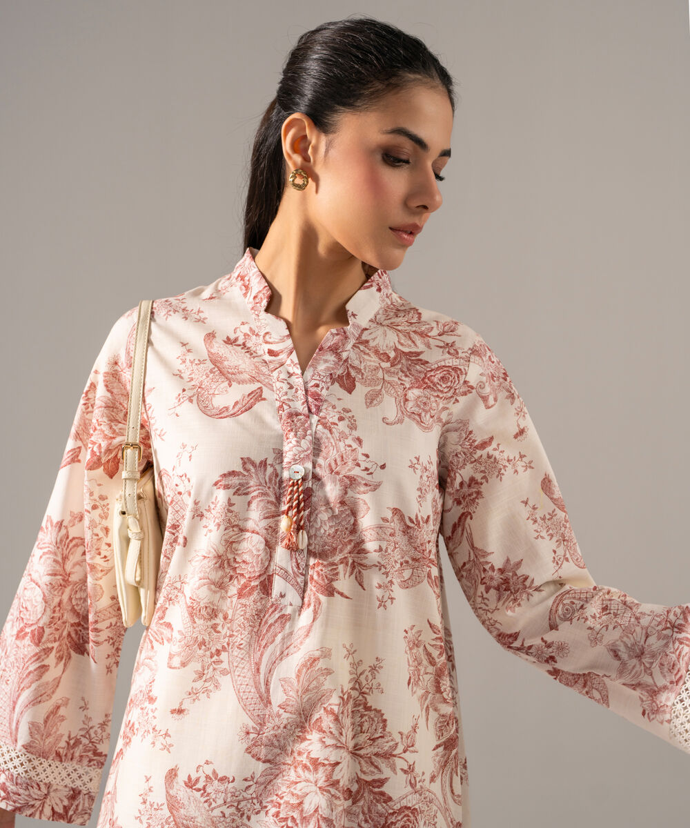 Women's RTW Cross Hatch Printed White Straight Shirt