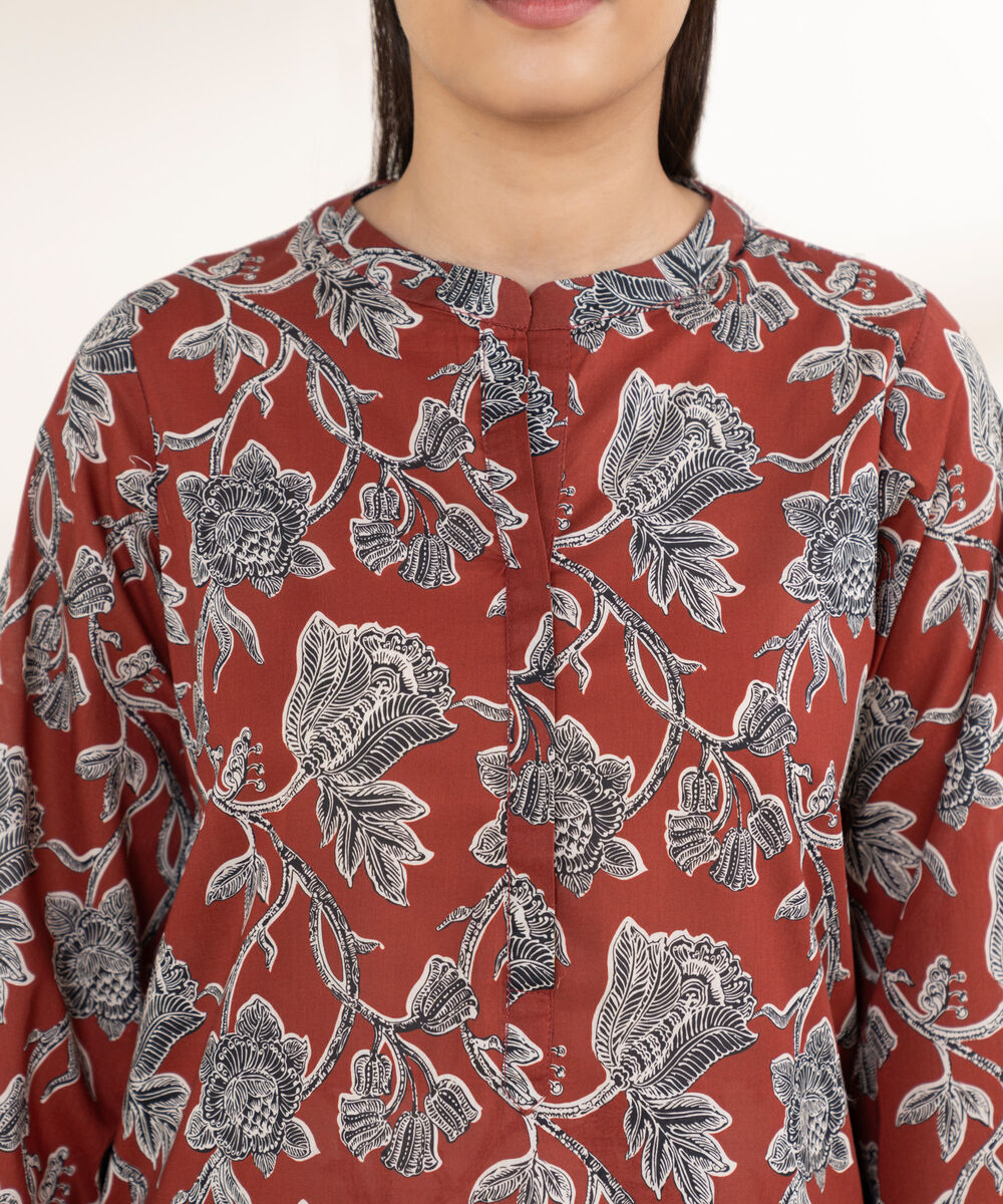Women's RTW Lawn Red Printed A-Line Shirt