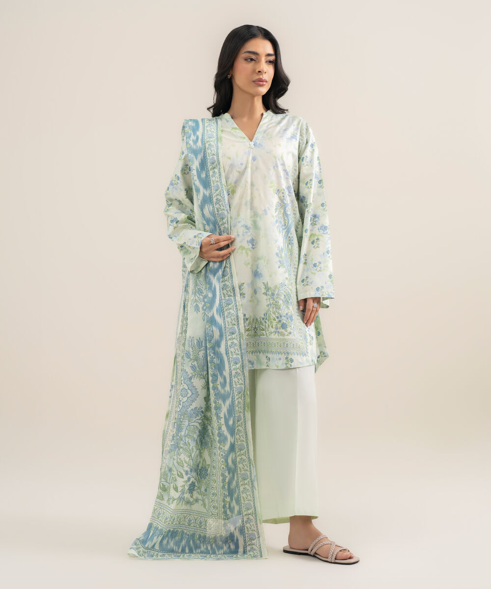 Women's RTW Cotton Viscose Printed Green Straight Shirt