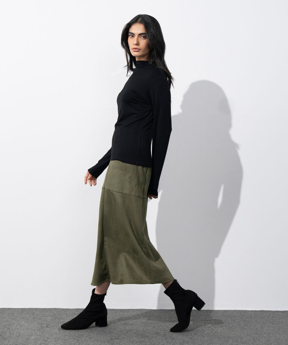 Women's Western Wear Black High Neck Fitted Top