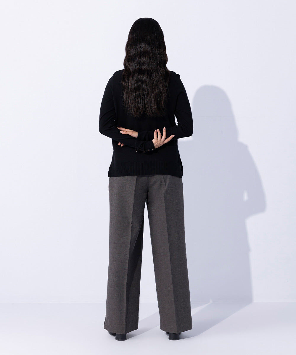 Woman - Black Lightweight Sweater with Gold Buttons