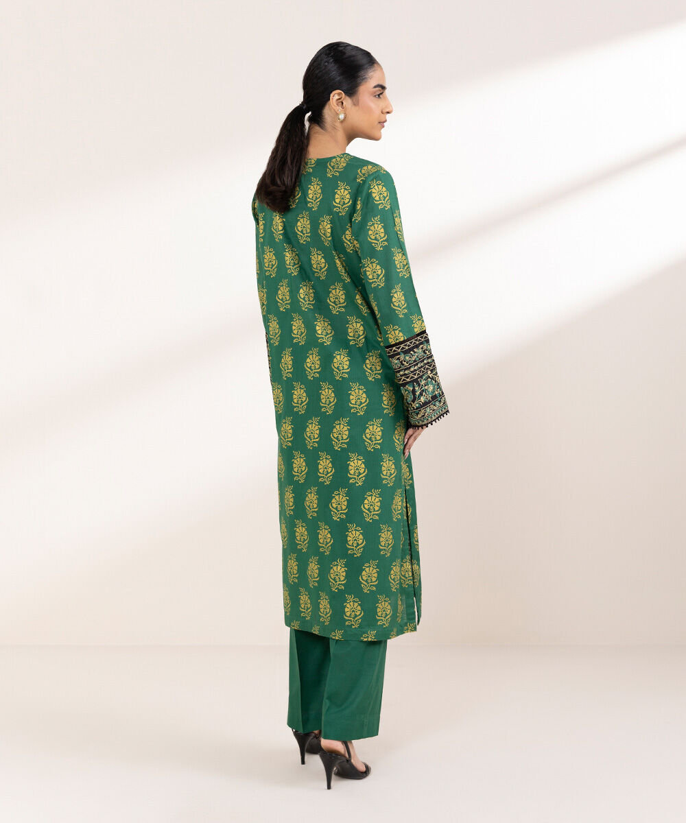 Women's Pret Cross Hatch Green Embroidered A-Line Shirt