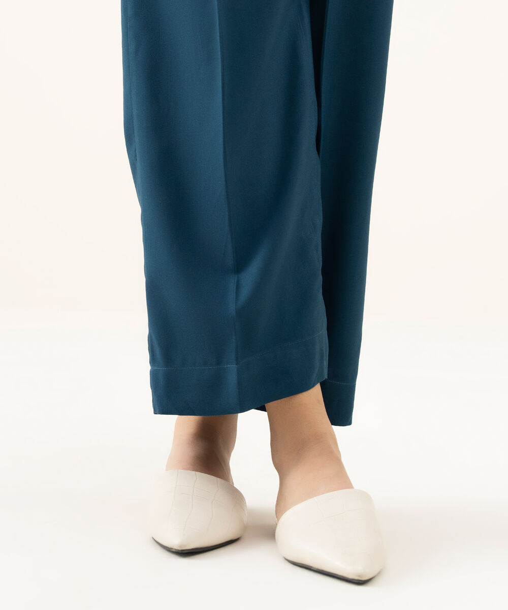 Women's RTW Linen Teal Dyed Straight Pants