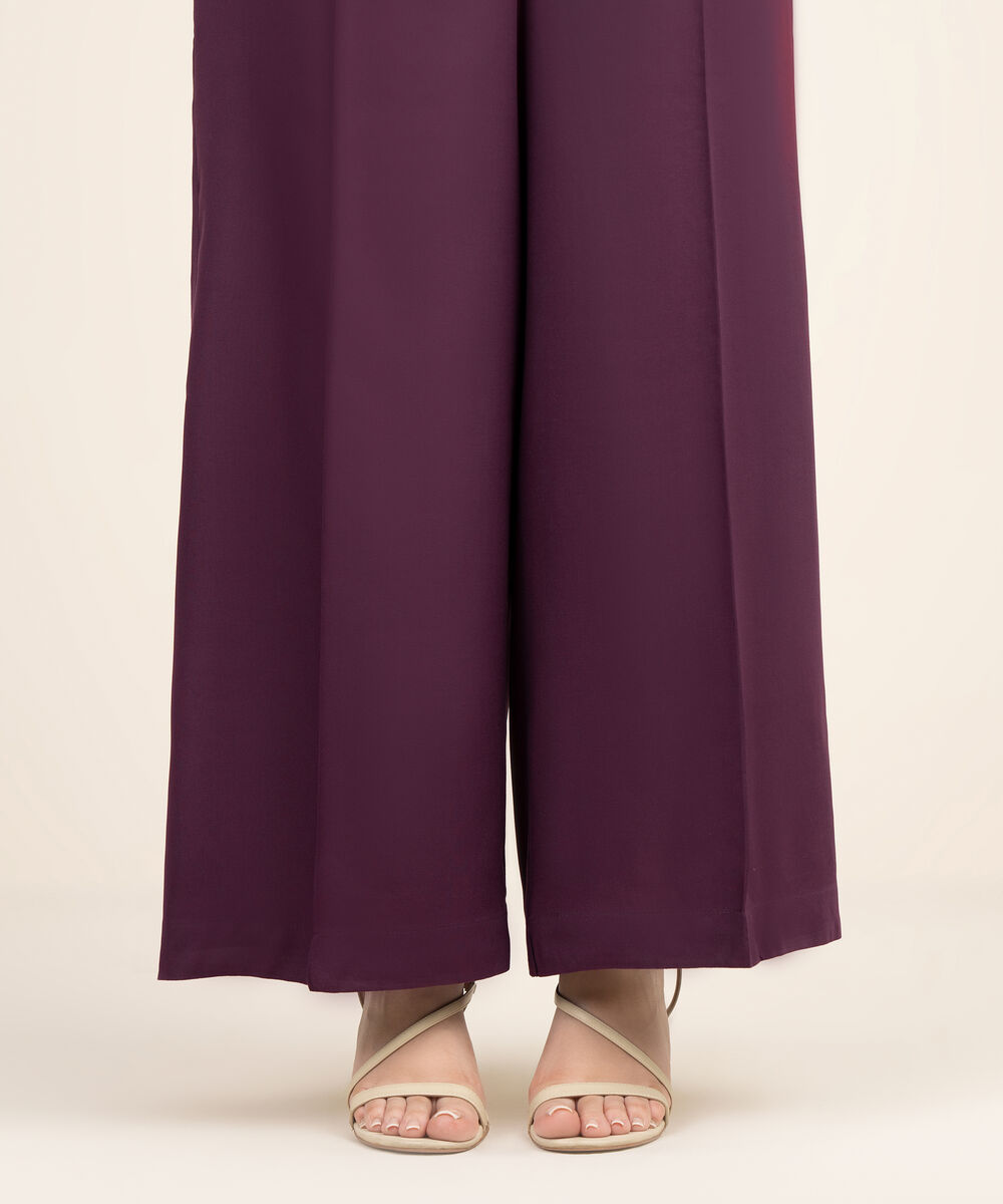 Women's RTW Viscose Linen Solid Purple Flared Pants