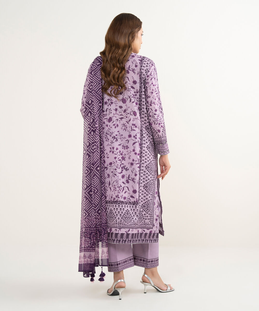 Women's Unstitched Lawn Embroidered Purple 3 Piece Suit