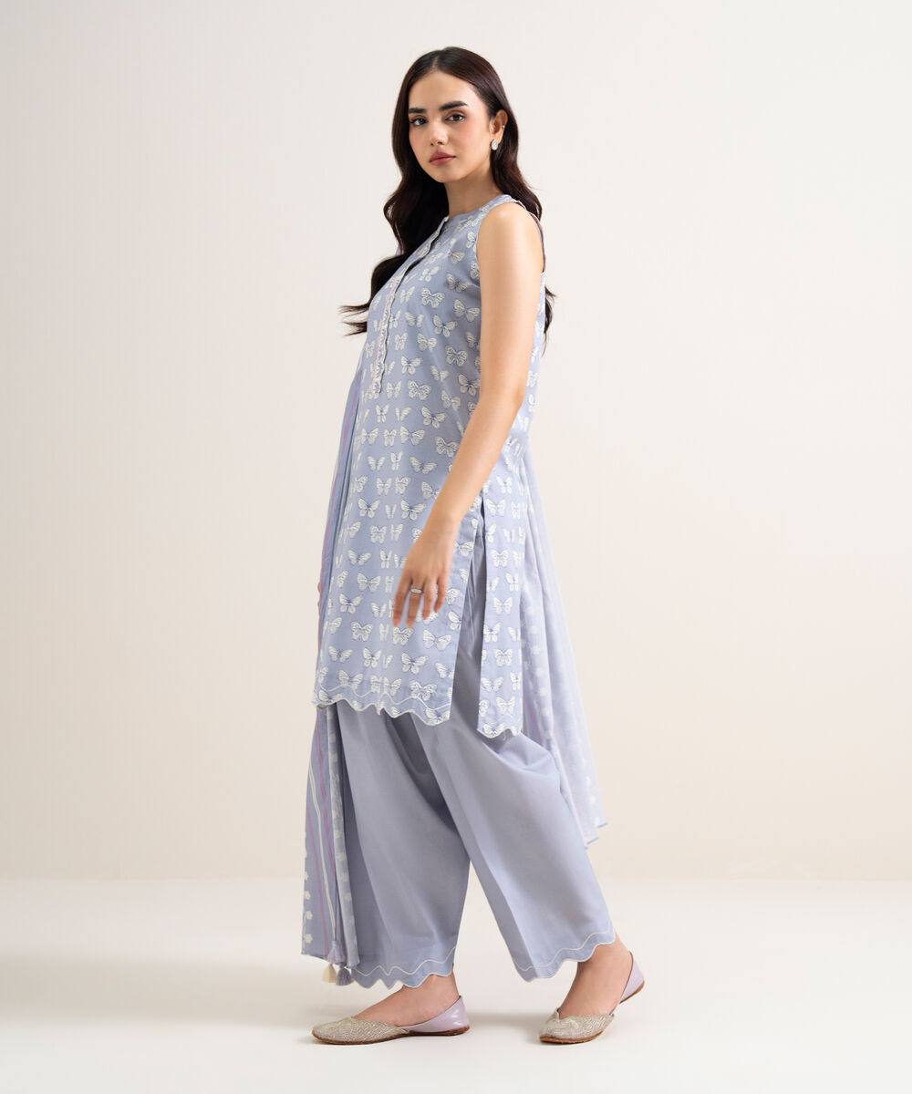 Women's Unstitched Lawn Printed Light Lilac  3 Piece Suit