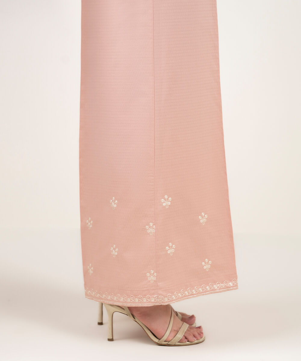 Women's RTW Dobby Embroidered Pink Flared Pants