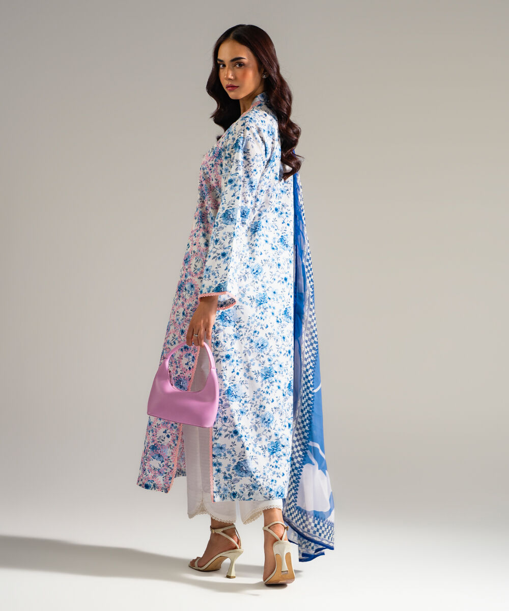 Women's RTW Dobby Embroidered White 3 Piece Suit